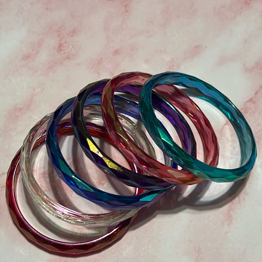 6 PCs Diamond Cut Colorful Transparent Bangle Bracelets